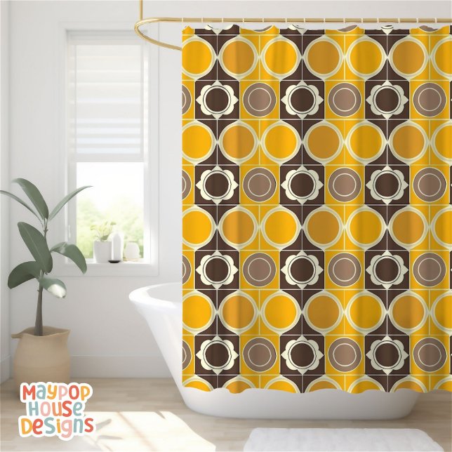 Retro Mid Century Modern Abstract Shower Curtain (mid century modern shower curtain bathroom decor)