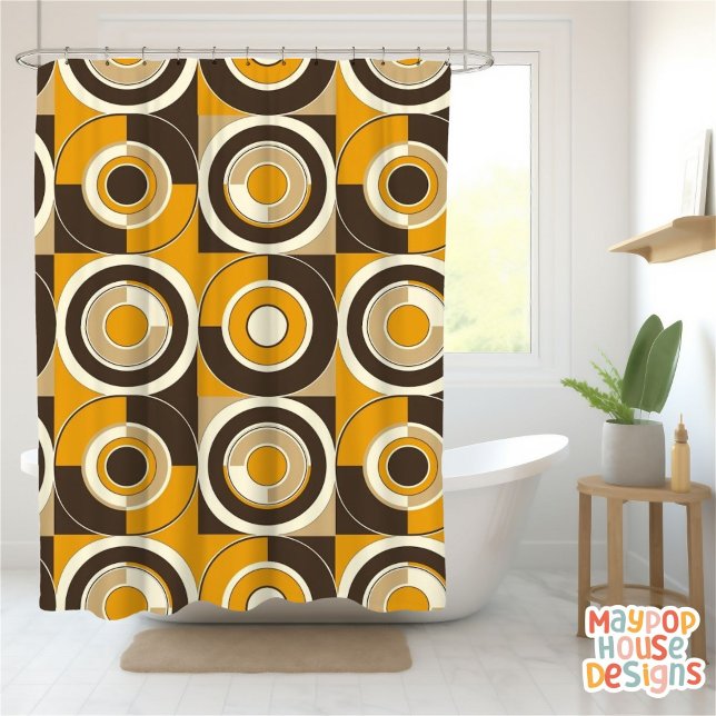 Retro Mid Century Modern Abstract Shower Curtain (mid century modern shower curtain bathroom decor)