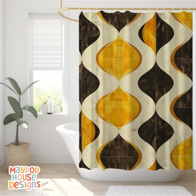 Retro Mid Century Modern Abstract Shower Curtain (mid century modern shower curtain bathroom decor)