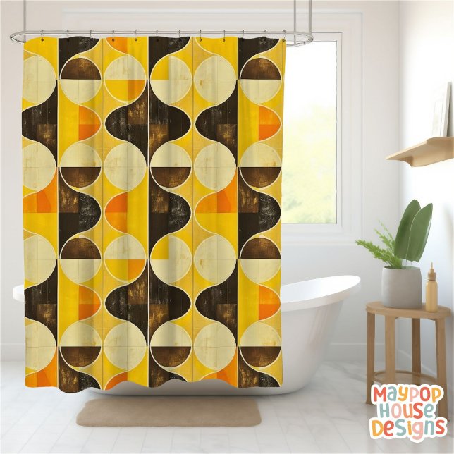 Retro Mid Century Modern Abstract Shower Curtain (mid century modern shower curtain bathroom decor)