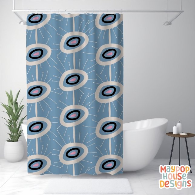 Retro Mid Century Modern Abstract Shower Curtain (mid century modern shower curtain bathroom decor)