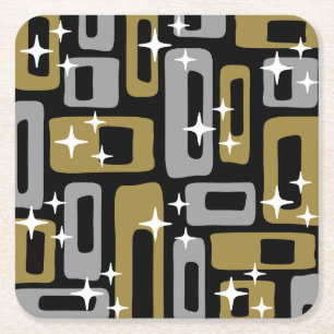 Retro Mid Century Modern Abstract Square Paper Coaster