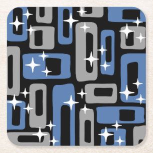 Retro Mid Century Modern Abstract Square Paper Coaster