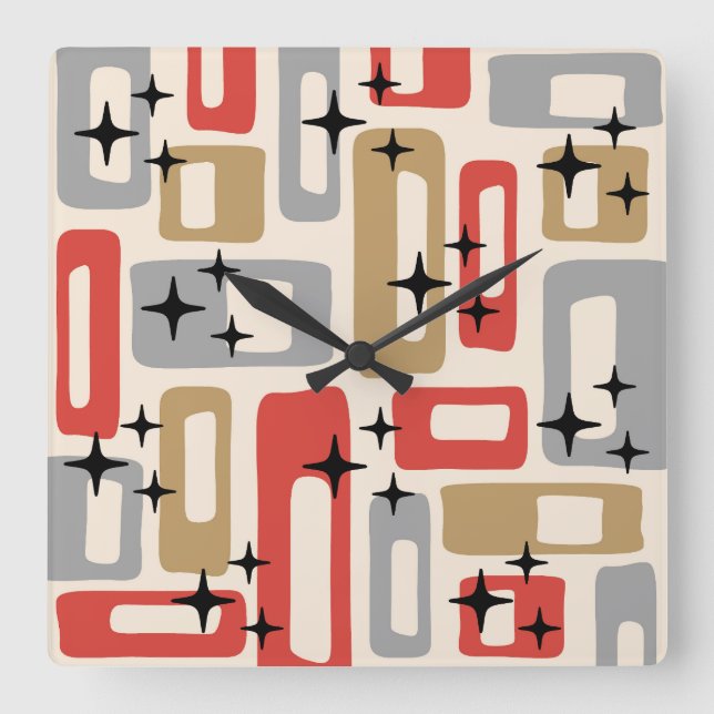 Retro Mid Century Modern Abstract Square Wall Clock (Front)