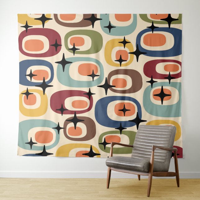 Retro Mid Century Modern Abstract Tapestry (In Situ (Horizontal))