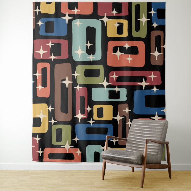 Retro Mid Century Modern Abstract Tapestry (In Situ)