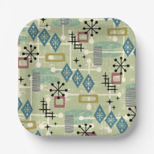 Retro Mid Century Modern Atomic Abstract Paper Plate