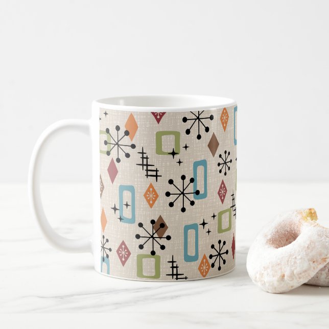 Retro Mid Century Modern Atomic Abstract Pattern Coffee Mug (With Donut)