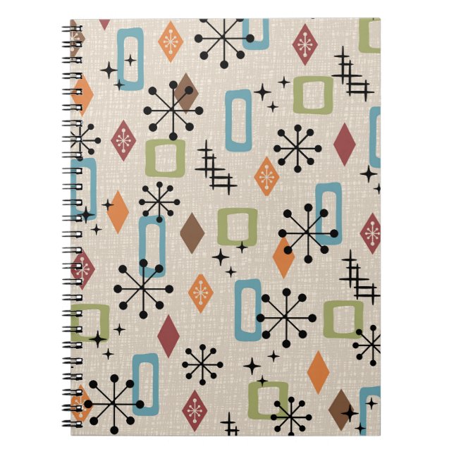 Retro Mid Century Modern Atomic Abstract Pattern Notebook (Front)
