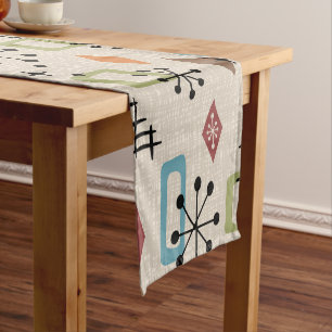 Retro Mid Century Modern Atomic Abstract Pattern Short Table Runner