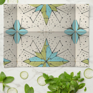 Retro Mid Century Modern Atomic Geometric Pattern Tea Towel