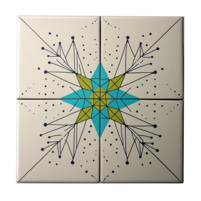Retro Mid Century Modern Atomic Geometric Pattern Tile (Front)