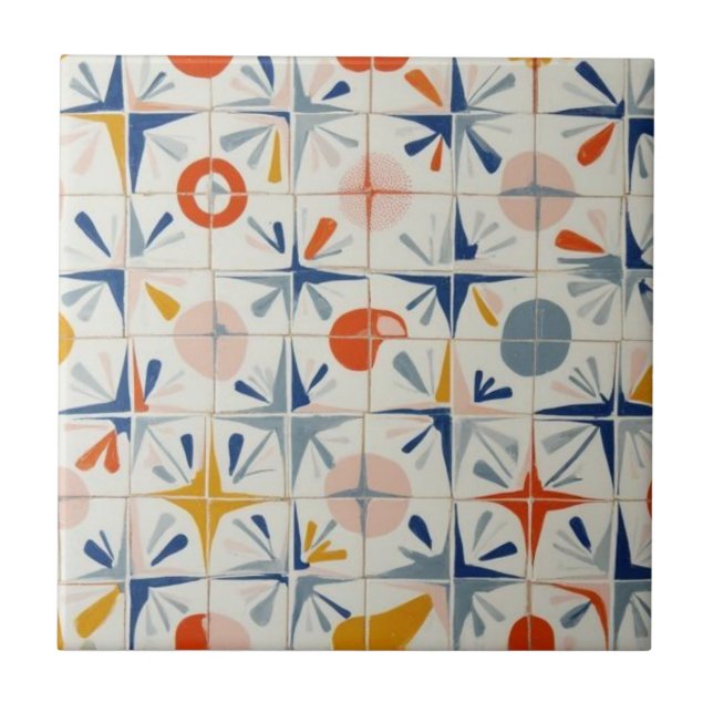 Retro Mid Century Modern Atomic Geometric Pattern Tile (Front)