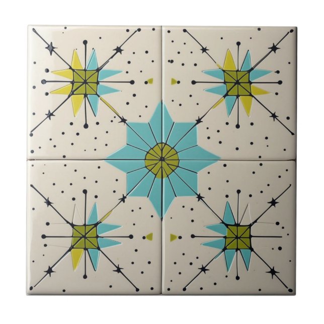 Retro Mid Century Modern Atomic Geometric Pattern Tile (Front)