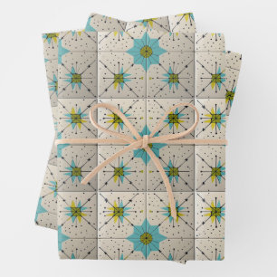 Retro Mid Century Modern Atomic Geometric Pattern Wrapping Paper Sheet