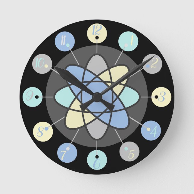 Retro Mid Century Modern Atomic Model Starburst Round Clock (Front)