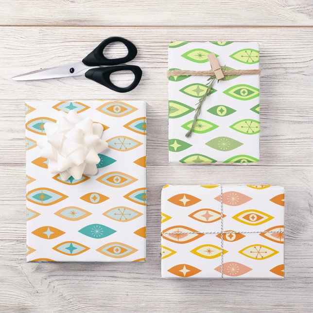 Retro Mid Century Modern Atomic Pattern Wrapping Paper Sheet (Creator Uploaded)