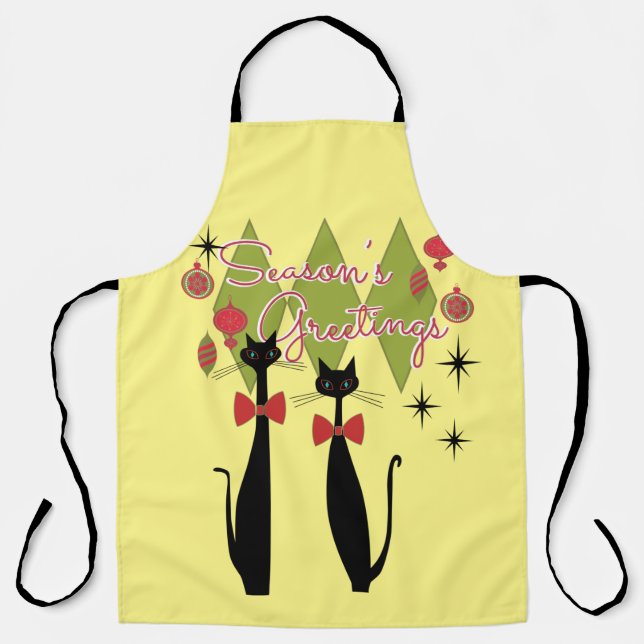Retro Mid Century Modern Cats Christmas Apron (Front)