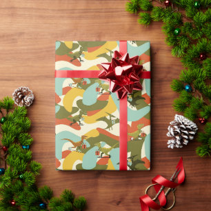 Retro Mid-Century Modern Christmas Dinosaur Wrapping Paper