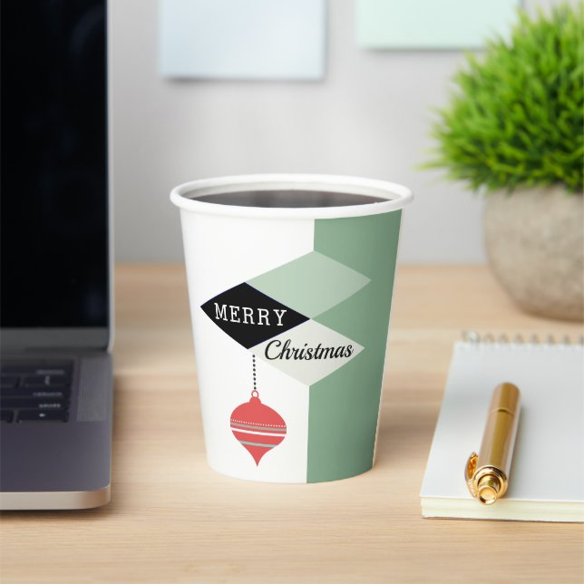 Retro Mid-Century Modern Christmas Holiday Paper Cups (Insitu)