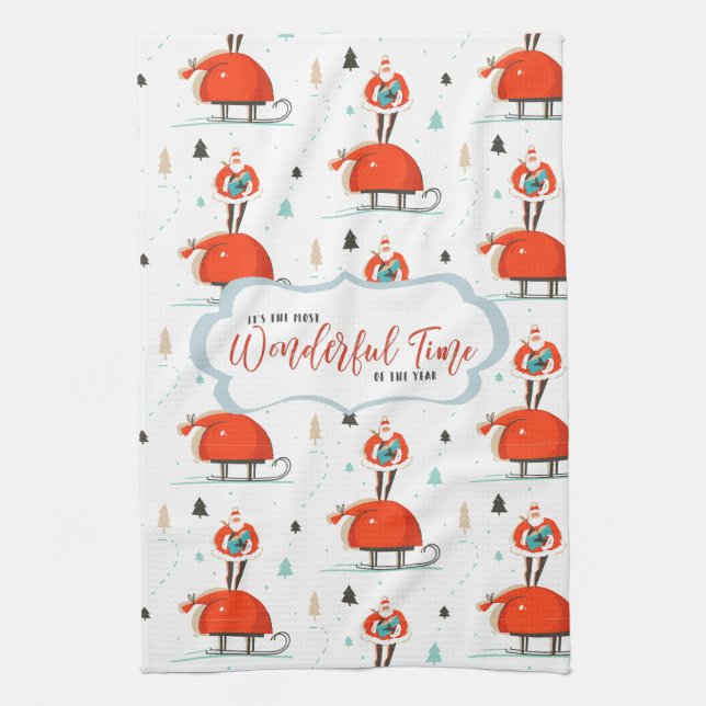Retro Mid-Century Modern Christmas Holiday Tea Towel (Vertical)