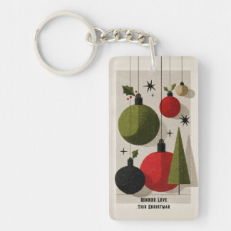 Retro Mid-Century Modern Christmas Ornaments Key Ring