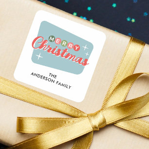 Retro Mid-century Modern Christmas Return Address Square Sticker