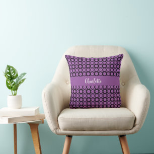 Retro mid century modern circles name monogram cushion