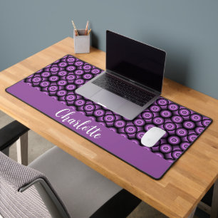 Retro mid century modern circles name monogram desk mat