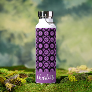 Retro mid century modern circles name monogram water bottle