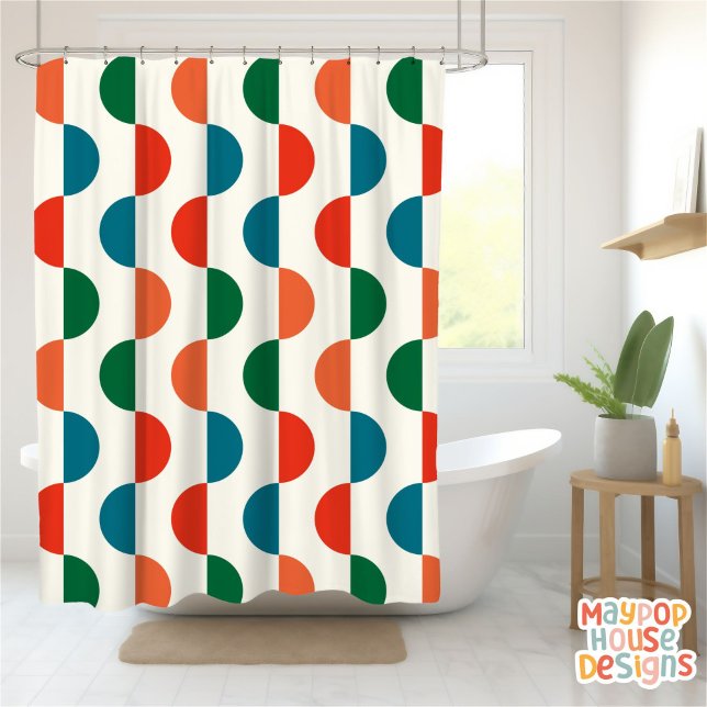 Retro Mid Century Modern Colourful Shower Curtain (mid century modern shower curtain bathroom decor)