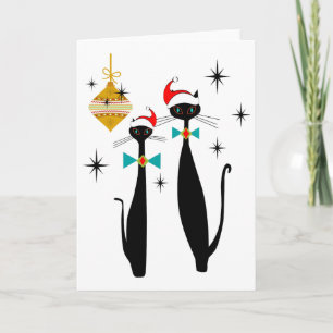 Retro Mid Century Modern Cool Cat Christmas  Card