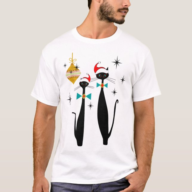Retro Mid Century Modern Cool Cat Christmas  T-Shirt (Front)