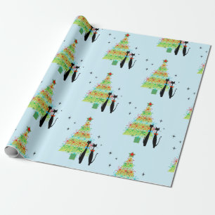 Retro Mid Century Modern Cool Cat Christmas Tree Wrapping Paper