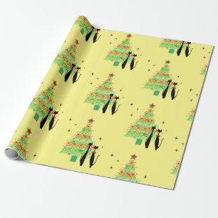 Retro Mid Century Modern Cool Cat Christmas Tree Wrapping Paper
