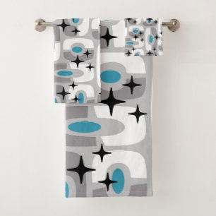Retro Mid Century Modern Cosmic Abstract Pattern Bath Towel Set