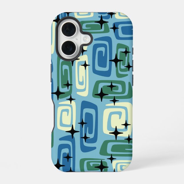 Retro Mid Century Modern Cosmic Abstract Pattern iPhone 16 Case (Back)