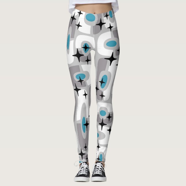 Retro Mid Century Modern Cosmic Abstract Pattern Leggings (Front)