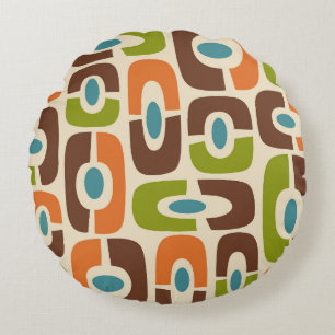 Retro Mid Century Modern Cosmic Abstract Pattern Round Cushion