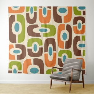 Retro Mid Century Modern Cosmic Abstract Pattern Tapestry