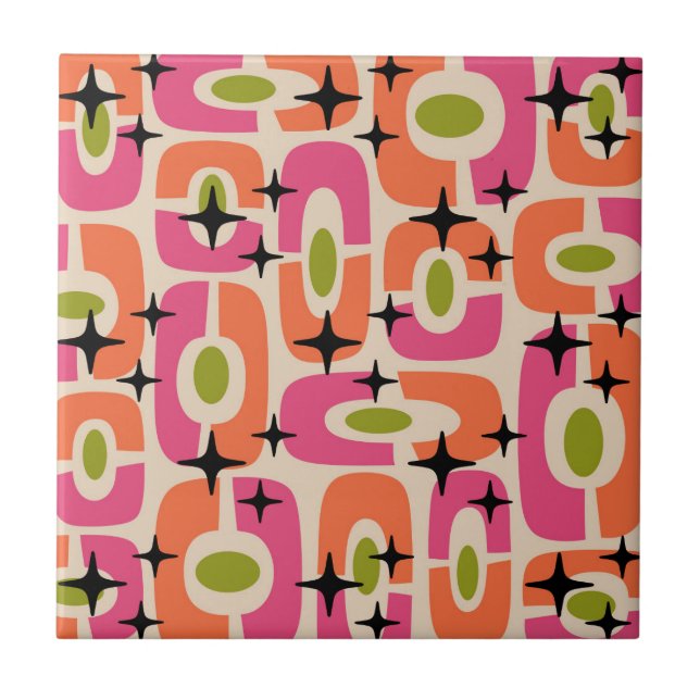Retro Mid Century Modern Cosmic Abstract Pattern Tile (Front)