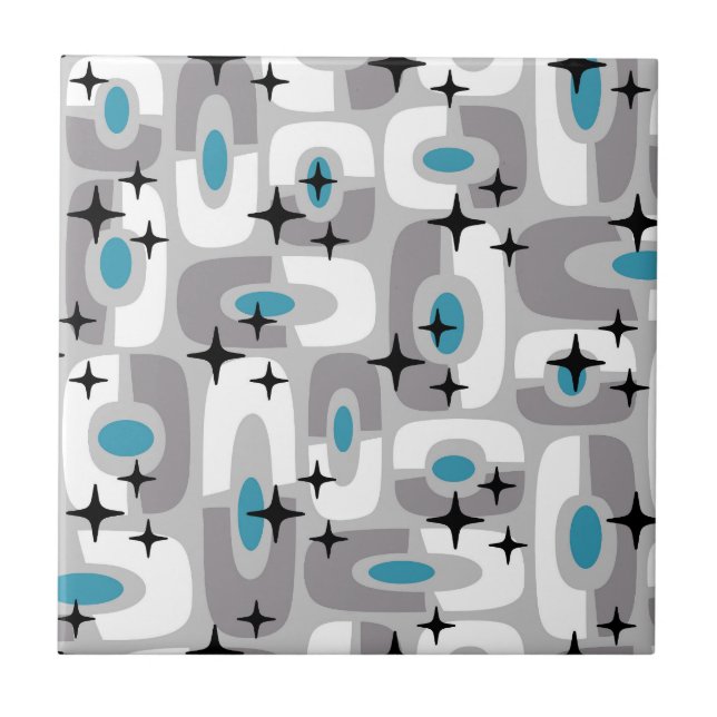 Retro Mid Century Modern Cosmic Abstract Pattern Tile (Front)