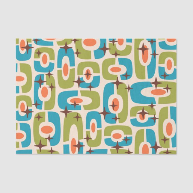 Retro Mid Century Modern Cosmic Abstract Pattern Tissue Paper (Front)