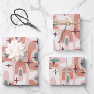 Retro Mid Century Modern Cosmic Abstract Pattern Wrapping Paper Sheet