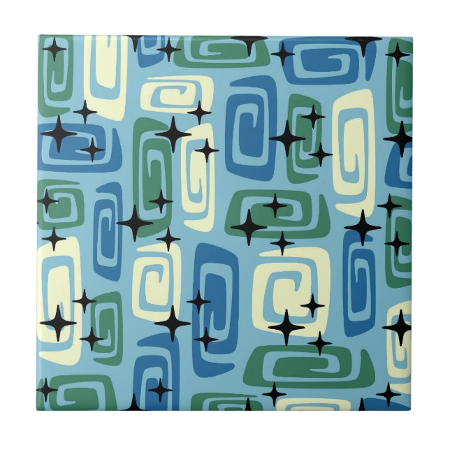 Retro Mid Century Modern Cosmic Abstract Tile (Front)