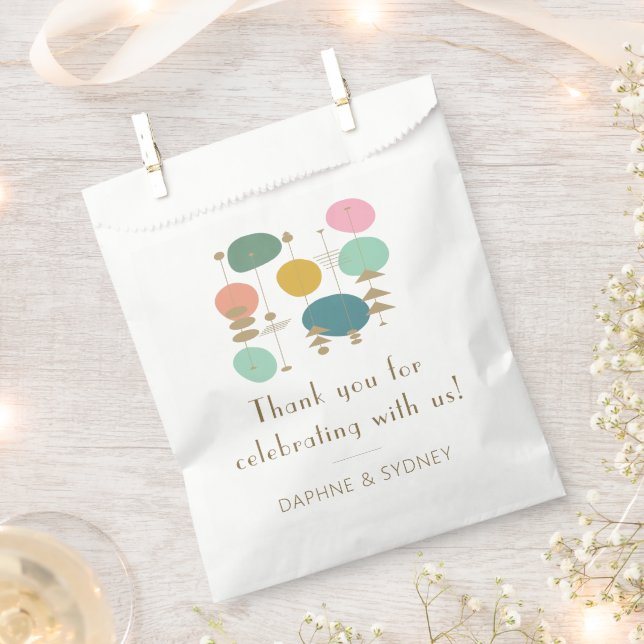 Retro Mid Century Modern Custom Wedding Thank You Favour Bags (Clipped)