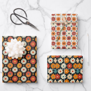 Retro Mid-Century Modern Daisy Design Wrapping Paper Sheet