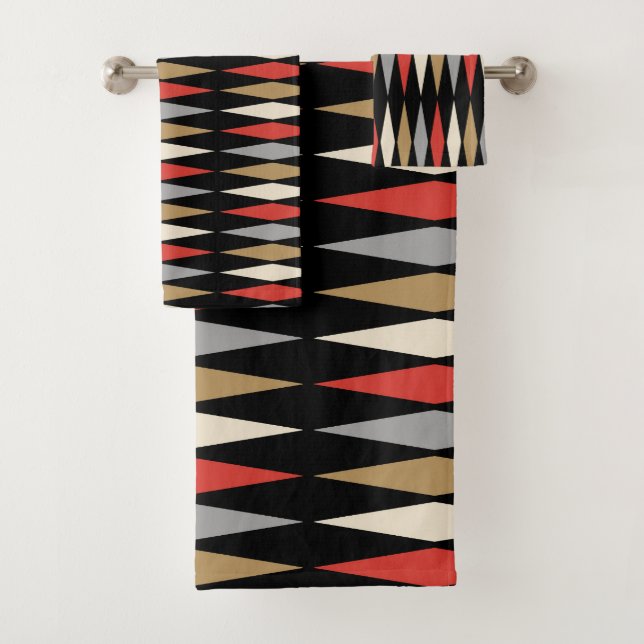 Retro Mid Century Modern Diamond Pattern Bath Towel Set (Insitu)