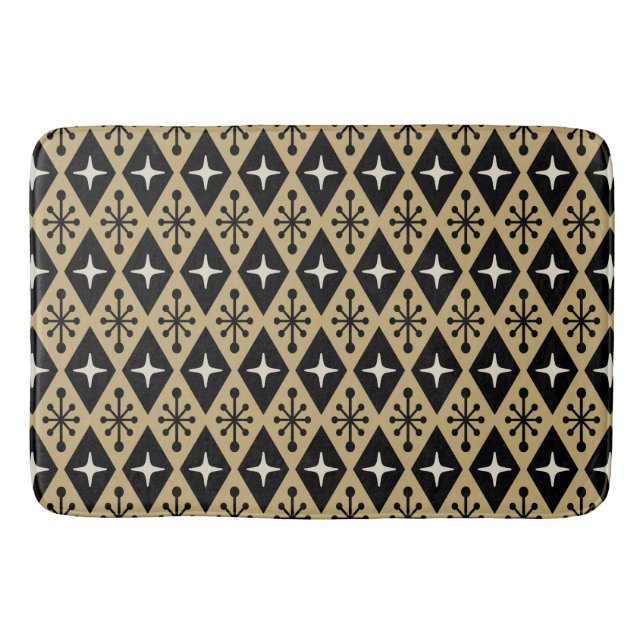 Retro Mid Century Modern Diamond Starburst Pattern Bath Mat (Front)