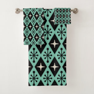 Retro Mid Century Modern Diamond Starburst Pattern Bath Towel Set